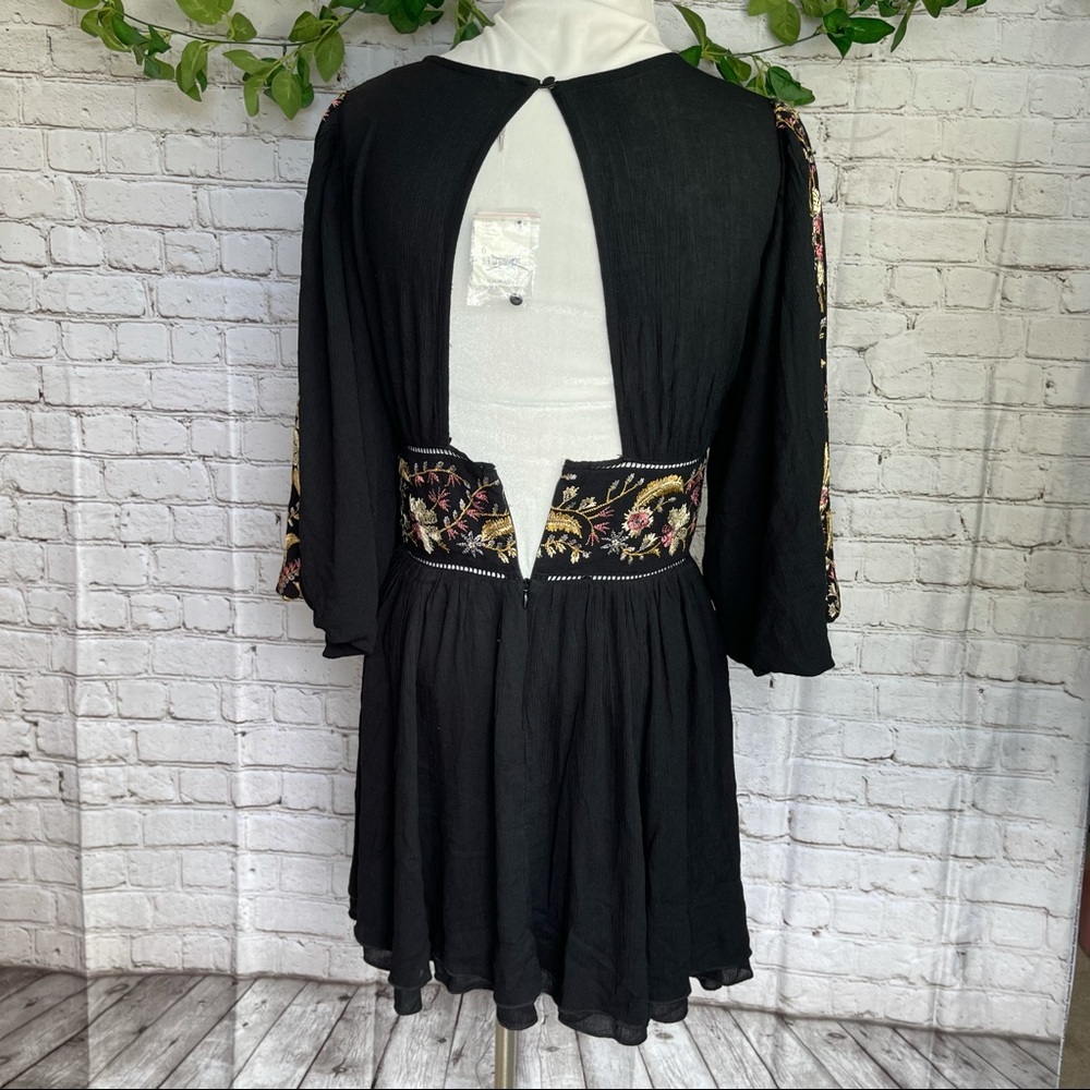 Black Embroidered V-Neck Mini Dress - Picture 6 of 10